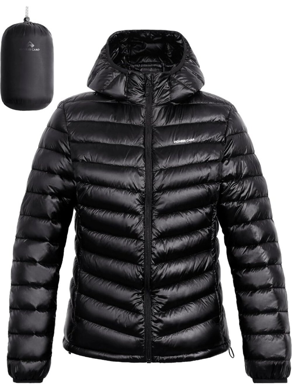 Women's Shiny Black Packable Puffer Jacket Winter Lightweight Quilted Coat